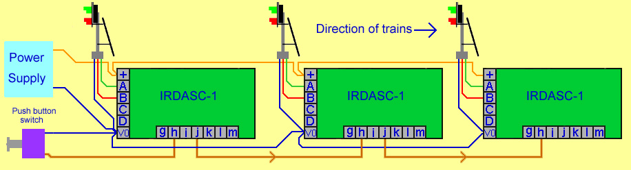 Wiring 3 IRDASC-1s to signal power TES and train detected terminals