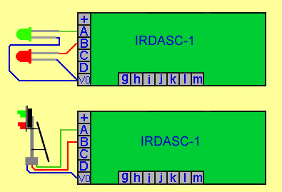Diagram showing IRDASC-1 connected to a signal and to the internal wiring of LEDs within the signal 