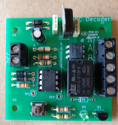 There are two terminal blocks on the left of the circuit board for connection to the track and five on the right connection to the opto isolator outputs and the relay contacts